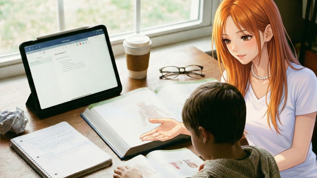 家で宿題に取り組む子供の様子