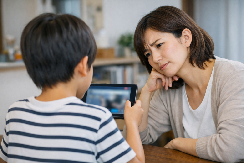 家で宿題をする子供