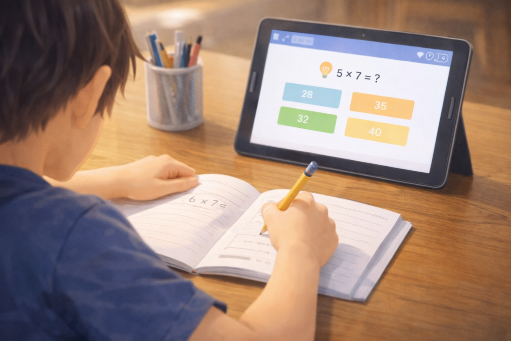 家で学習に取り組む子供の手元